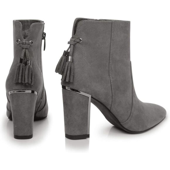 Women's Stylish Shiny Chunky Heel Dress Boot  Briana Grey - Picture 6 of 7